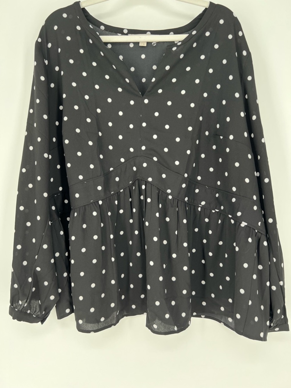 LOFT Black Polka Dot V-Neck Peplum Tunic - Picture 7 of 7